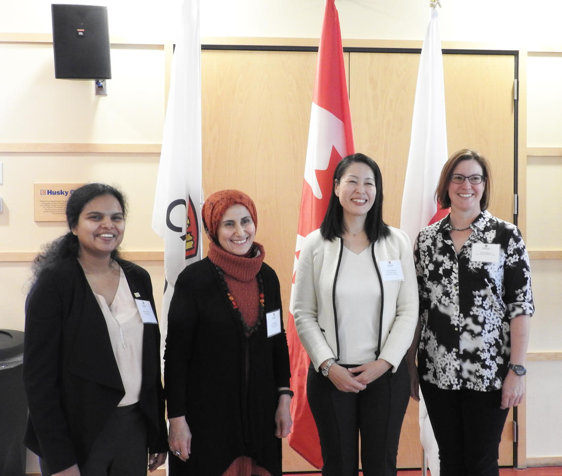 From left: Panel member Jithamala Caldera, moderator Lina Kattan, keynote speaker Yukiko Takeuchi, and panel member Lauren Harris discussed how the lessons Takeuchi presented on Japan's natural disasters can be applied to issues here in Calgary.