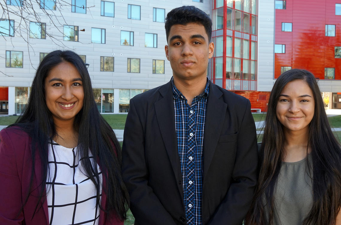 University of Calgary students Naila Feroz Jamani, Alim Shiraz Nimji and Karishma Akbari watched His Highness the Aga Khan receive his honorary degree from the University of Calgary through an on-campus livestream arranged by the Aga Khan Youth and Sports Board.