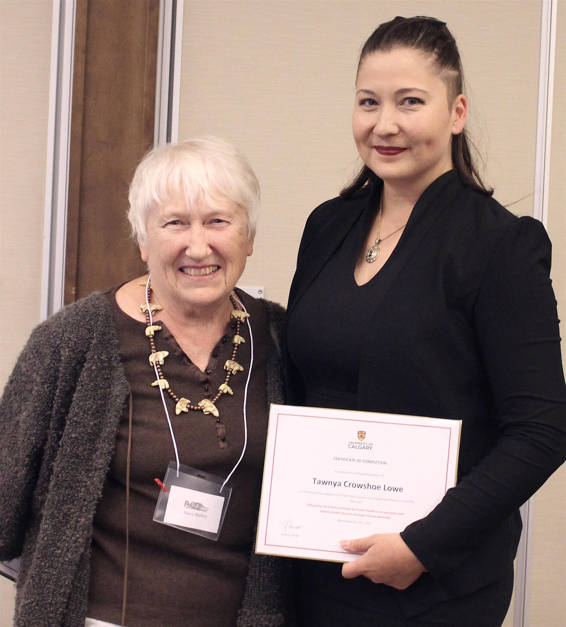 PaCER Director Nancy Marlett, left, with PaCER 2019 grad Tawnya Crowshoe.