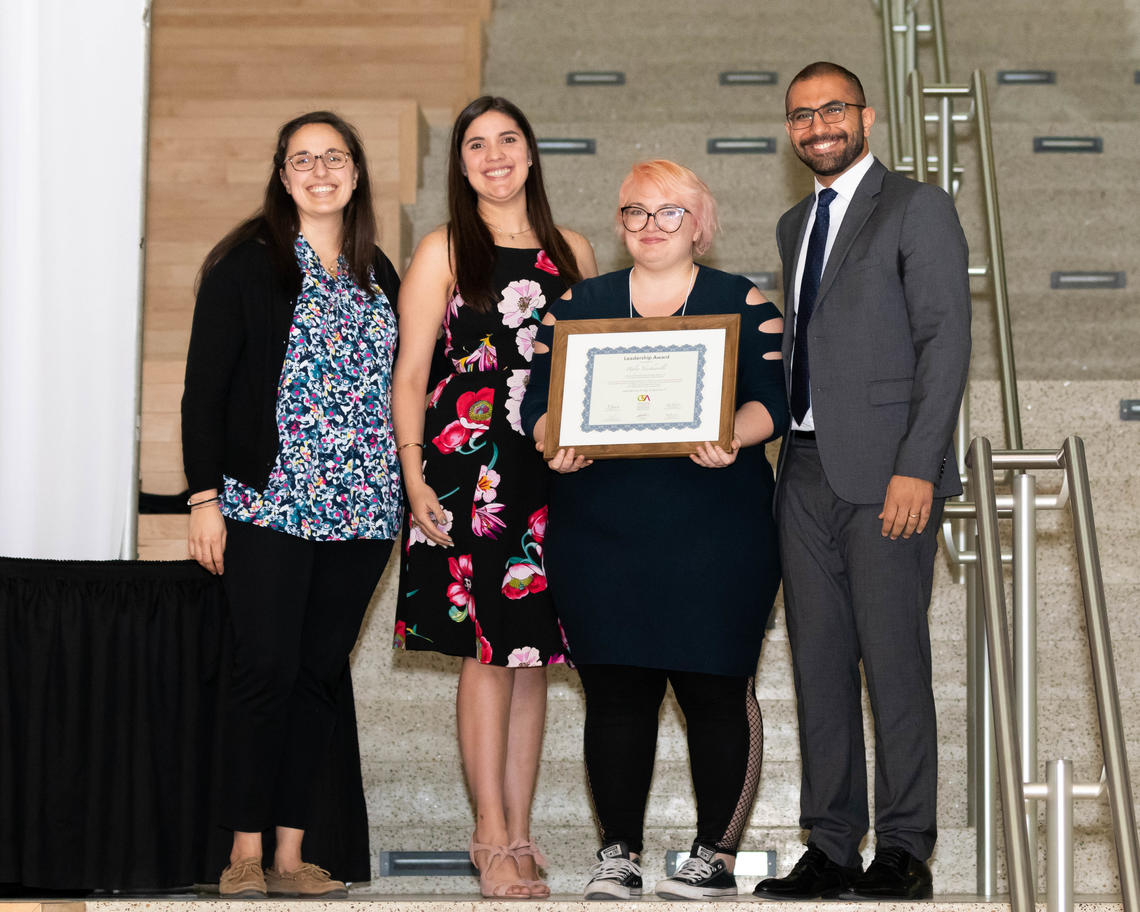 From left: Elena Favaro; Marcela Lopes, VP external; Haley Vecchiarelli, recipient of GSA Leadership Award; and Mina Iskander, VP student life.