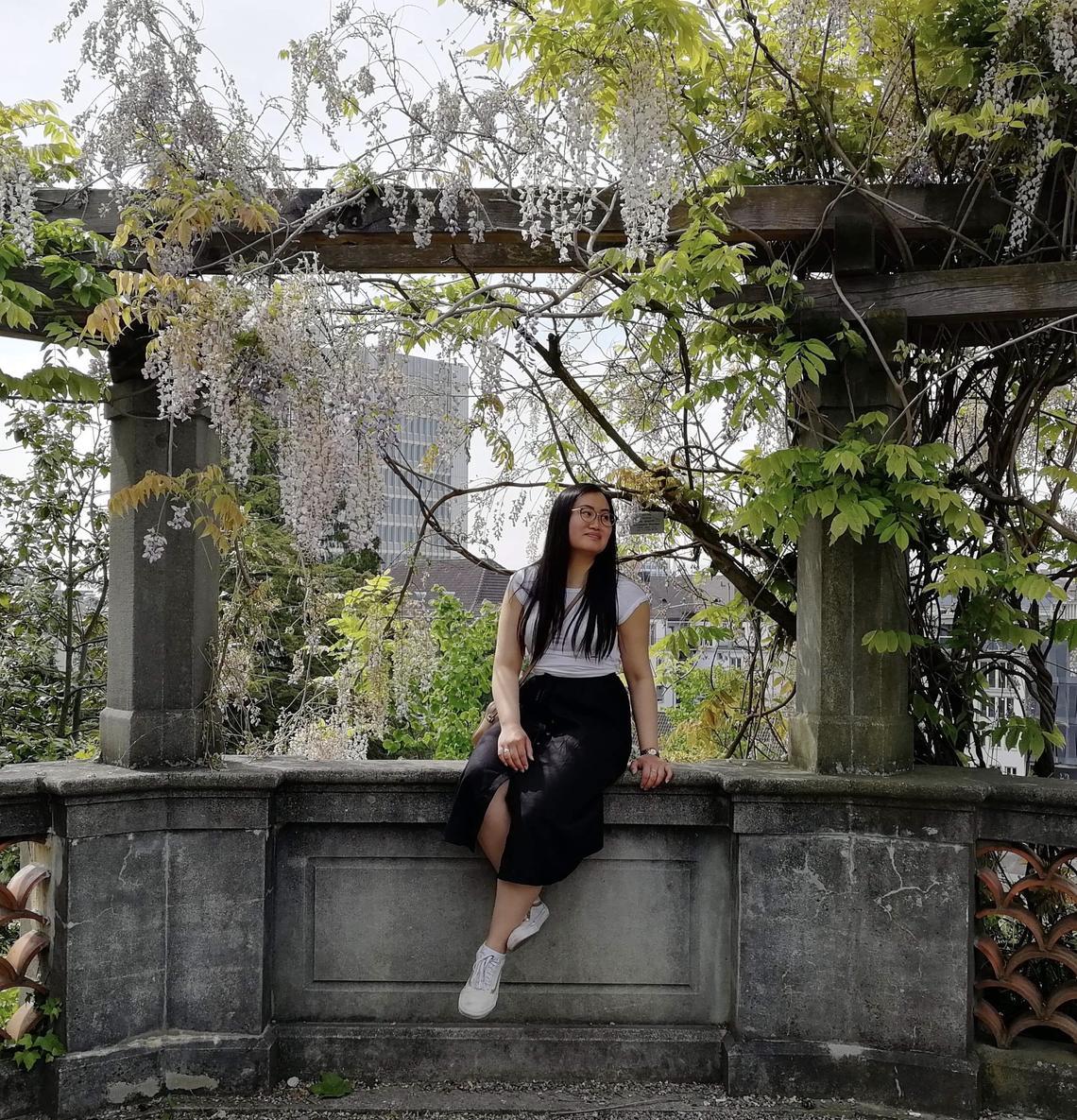 Karly Do in the Old Botanical Garden in Zurich, Switzerland