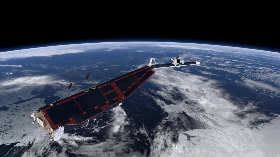 Swarm satellite pictured above Earth