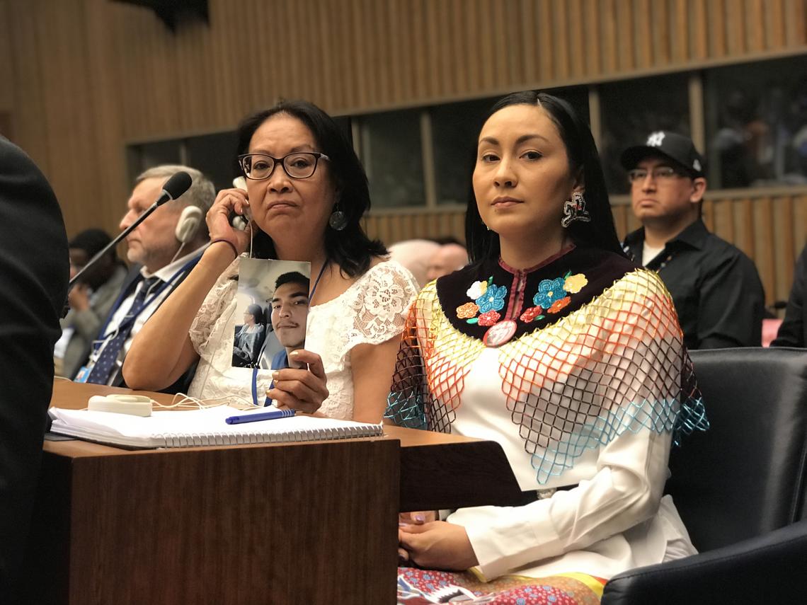 Debbie Baptiste and Jade Brown-Tootoosis at the United Nations in New York City