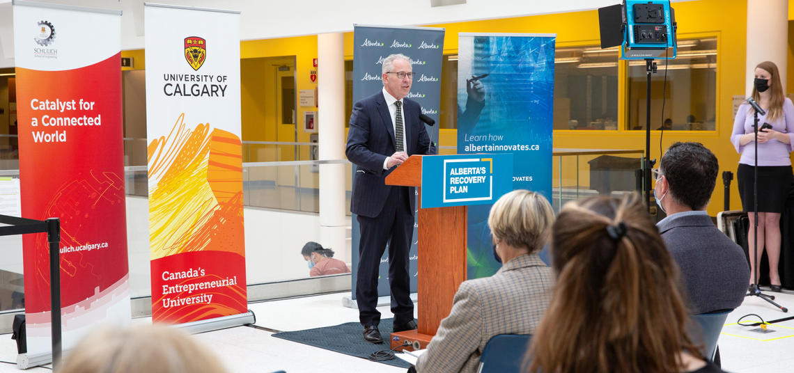 UCalgary President and Vice-Chancellor Ed McCauley speaks at the announcement.