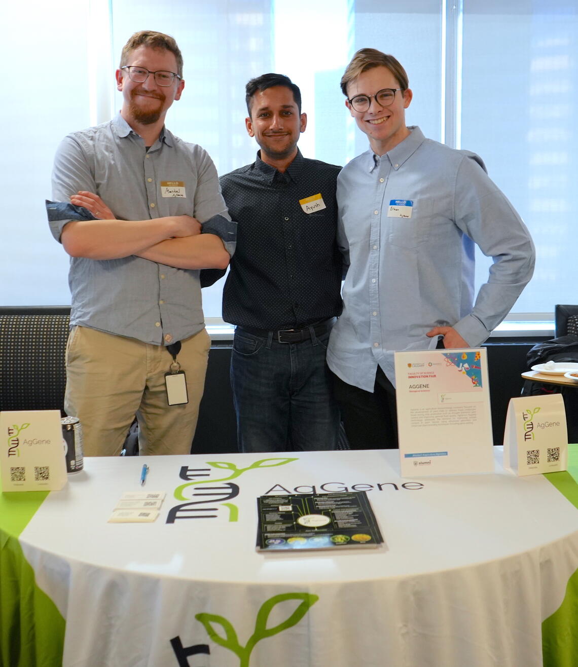 Mendel Perkins, BSc’14, MSc’17; Ayush Gupta, BSc’20, MBT'22 ; and Ethan Coates, BSc’21, MSc’24 ; represent AgGene.