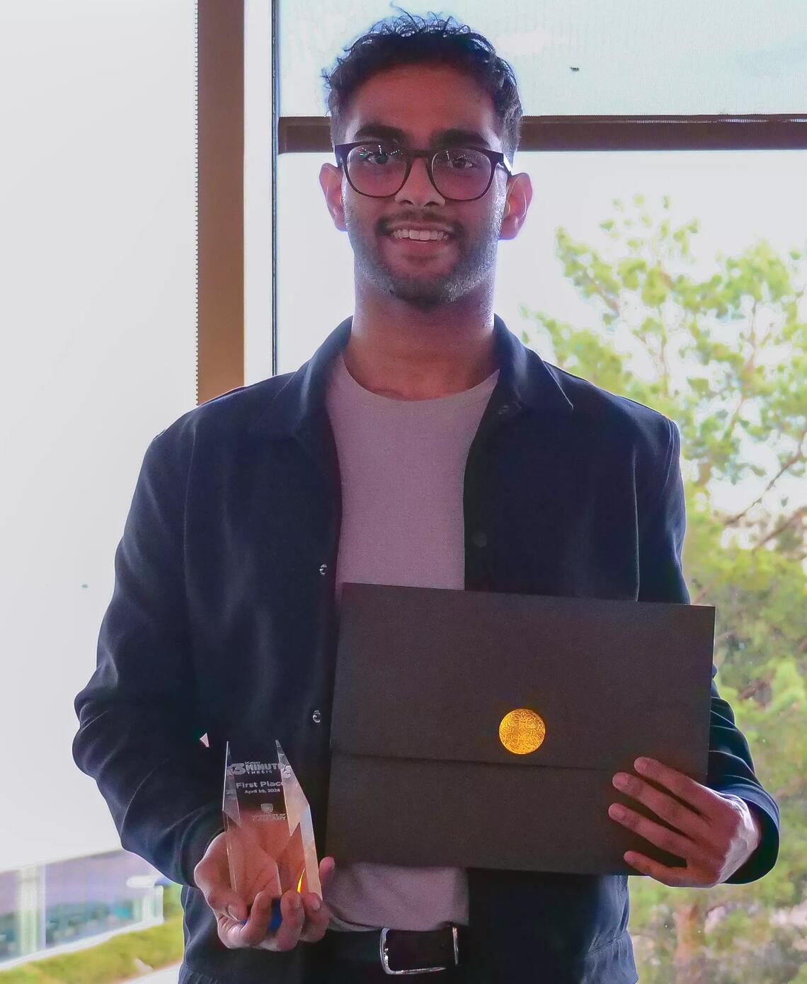 Darsh Tripathi, a second-year MSc student in Kinesiology, emerged as the first-place winner in the 2024 UCalgary 3MT Finals.