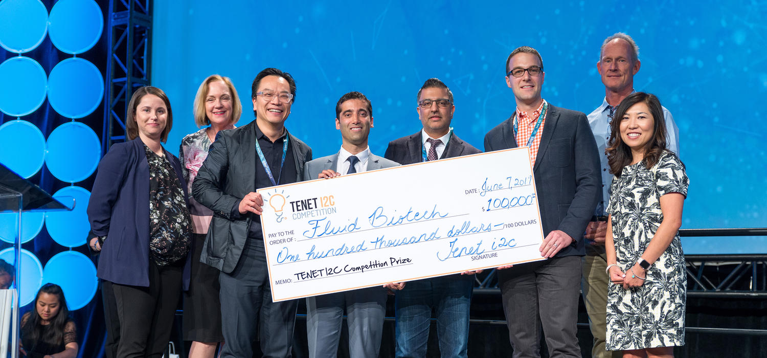 The Fluid Biotech Inc. team receives first place and a big cheque at the 2019 TENET i2c competition finals at INVENTURE$ 2019 on June 7, 2019. Hunter Hub for Entrepreneurial Thinking photo