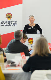 Beth Gignac, chief operating officer of the United Way, Calgary and Area speaks at Knowledge to Impact: Igniting Community Engagement in 2019.