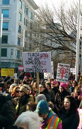 Attendees at the women’s March on Edmonton, Alta on Jan. 21, 2017