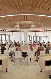 The Viewpoint Circle for Dialogue at the heart of the new Mathison Hall, will be a unique space – a circular 84-person room that brings people together for important discussions, lessons and gatherings.