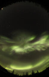 A photo of the Aurora lights with a green hue